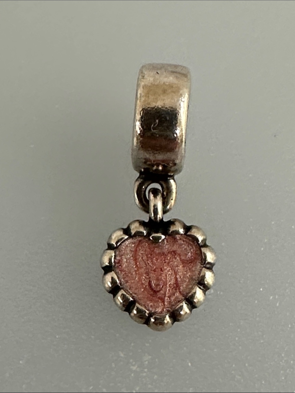 Pandora Silver Heart Dangle Charm with Pink Enamel